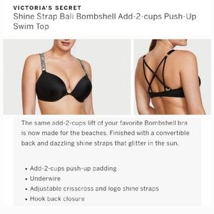 Victoria's secret shine strap add 2 cup sizes push-up bikini swim top 32B BLACK